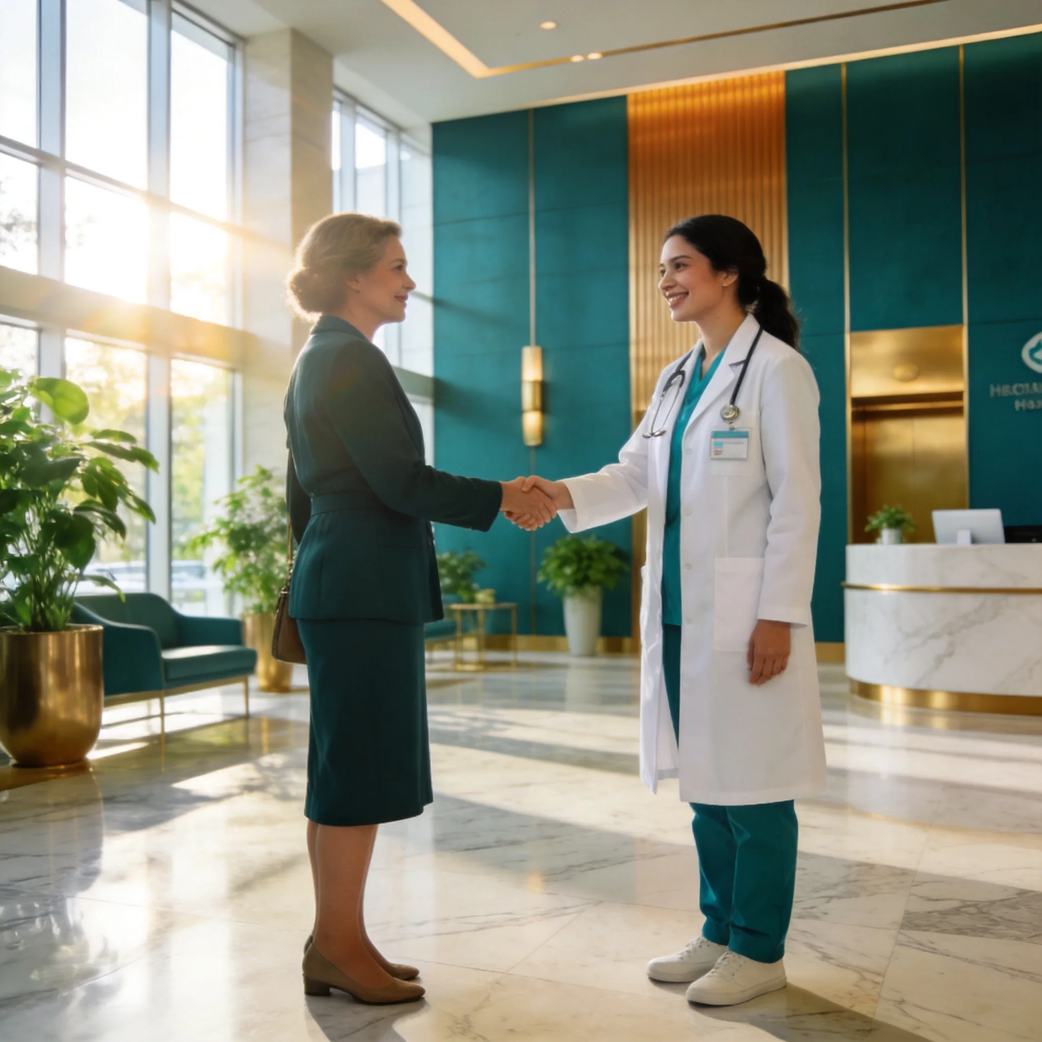 Bright, modern lobby of an Aureus Global Private Health medical center